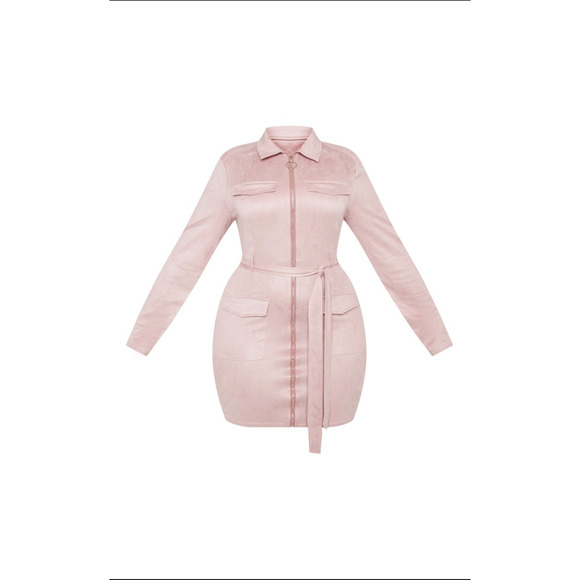 PLT PLUS DUSTY PINK FAUX SUEDE POCKET DETAIL BODYCON DRESS - Picture 2 of 5